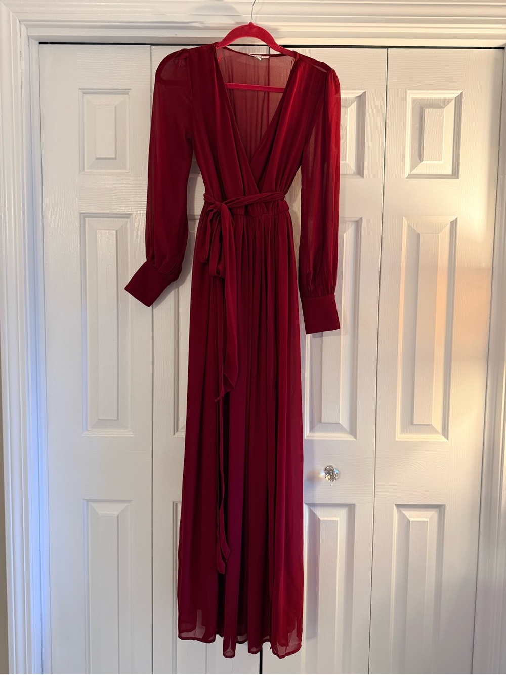 Baltic Born Deep Red Long Sleeve Wrap Maxi Dress